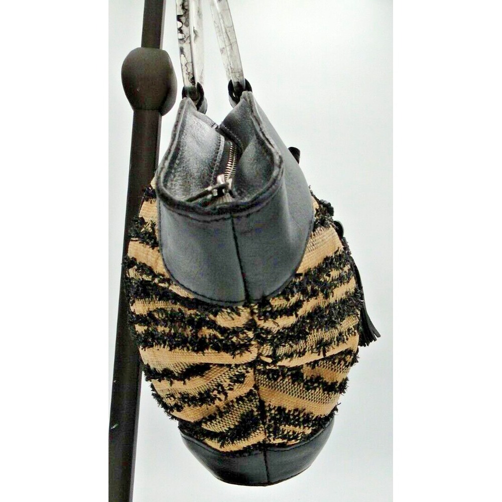 Patricia Nash Mandia Ebbe Woven Straw Leather Trim Large Satchel Lucite Ring Bag - Picture 3 of 8